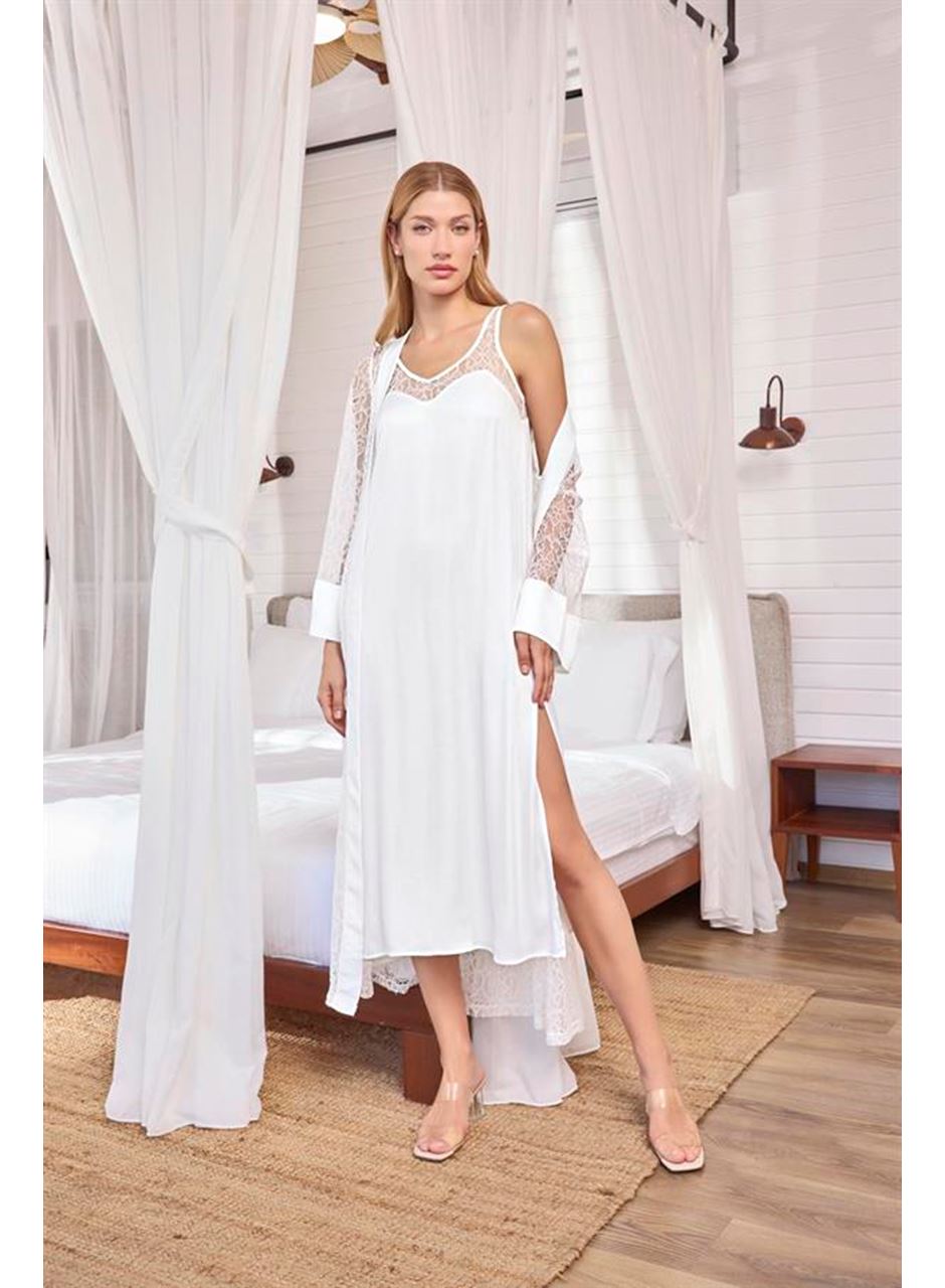 Dantelli ve Dekolteli Saten Sabahlık Takımı