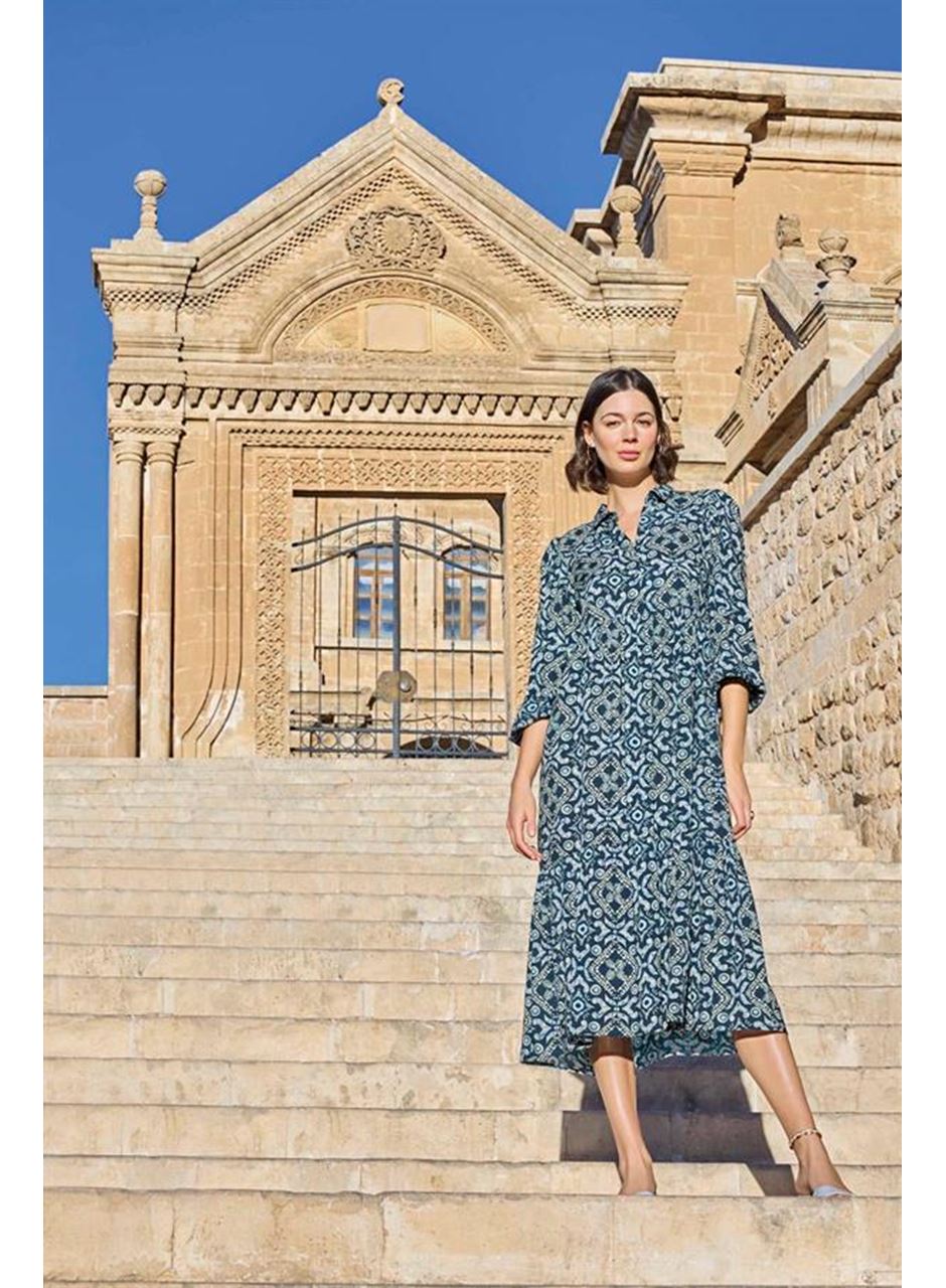 Etnik Desenli Truvakar Kollu Elbise