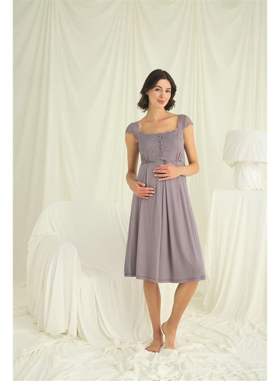 Dantelli Önü Düğmeli Hamile Lohusa Sabahlık Takımı