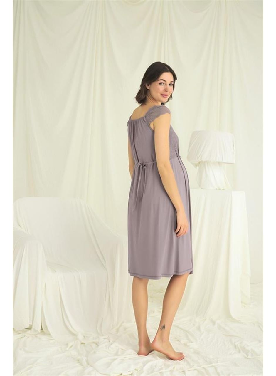 Dantelli Önü Düğmeli Hamile Lohusa Sabahlık Takımı