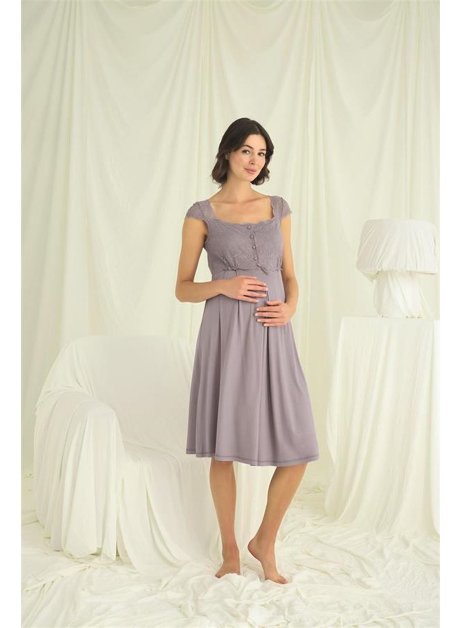 Dantelli Önü Düğmeli Hamile Lohusa Sabahlık Takımı