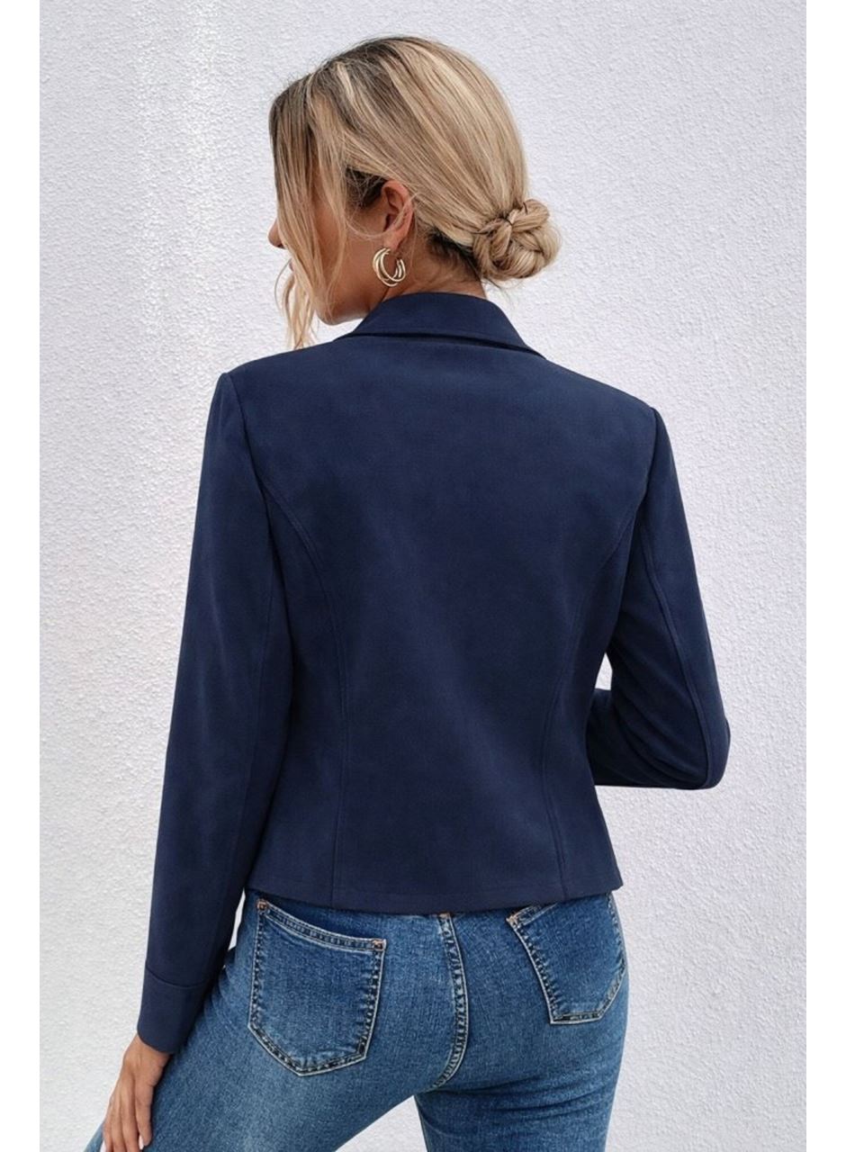 Kadın Uzun Kollu Yakalı önden Fermuarlı Kısa Süet Ceket