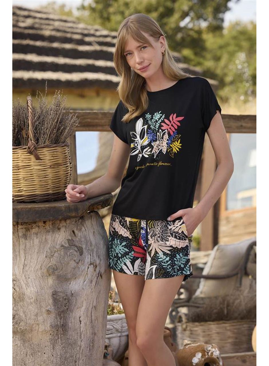Yaprak Desenli ve Baskılı "o Segredo e se Permitir Florescer" Şort Takımı