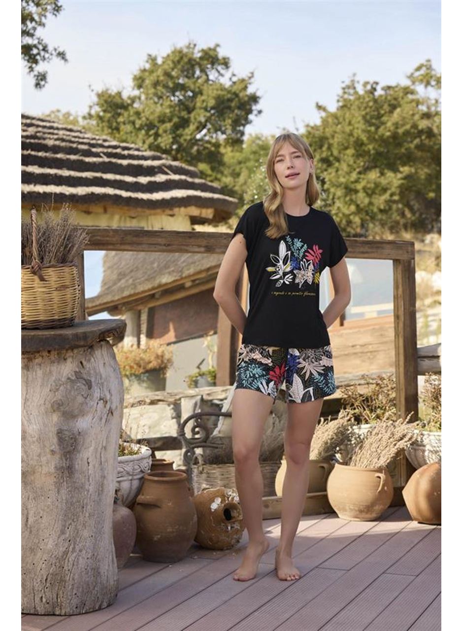 Yaprak Desenli ve Baskılı "o Segredo e se Permitir Florescer" Şort Takımı