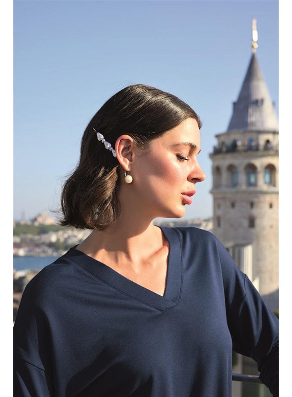 Yaprak Desenli Uzun Kollu V Yaka Pijama Takımı