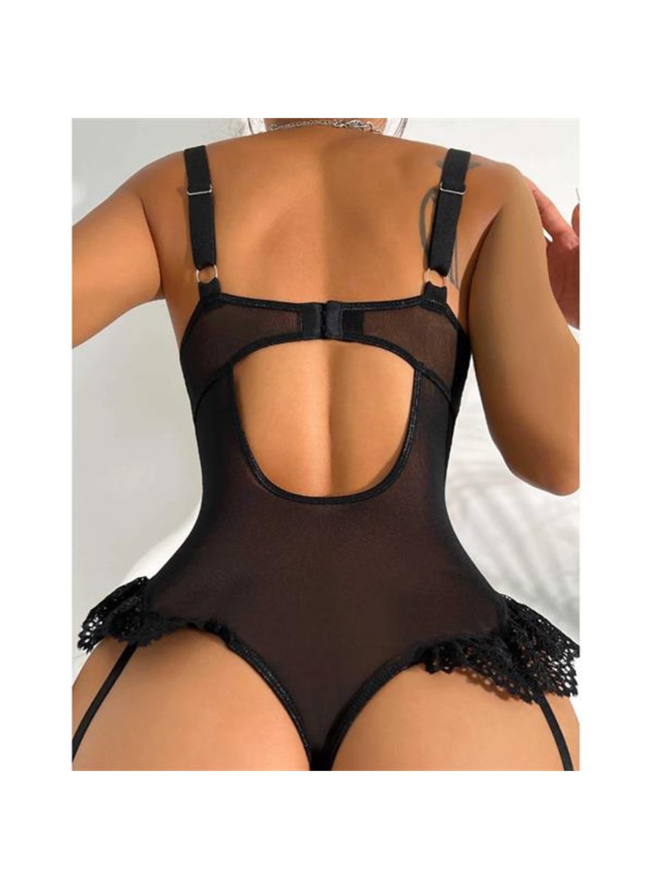 Özel Tasarım Siyah Dantelli Fantezi Jartiyer Takımı