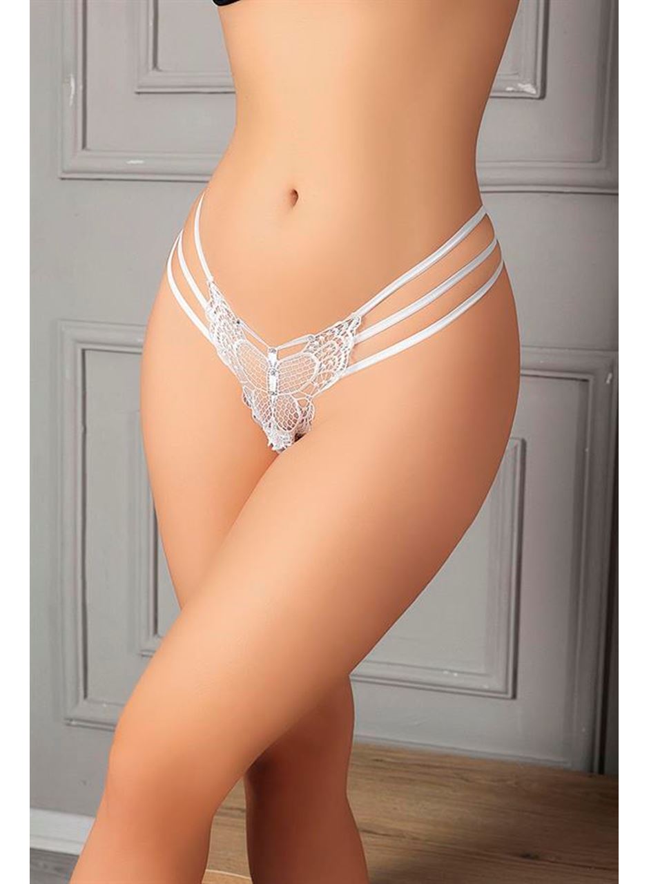 Beyaz Kelebek Desen Tanga String