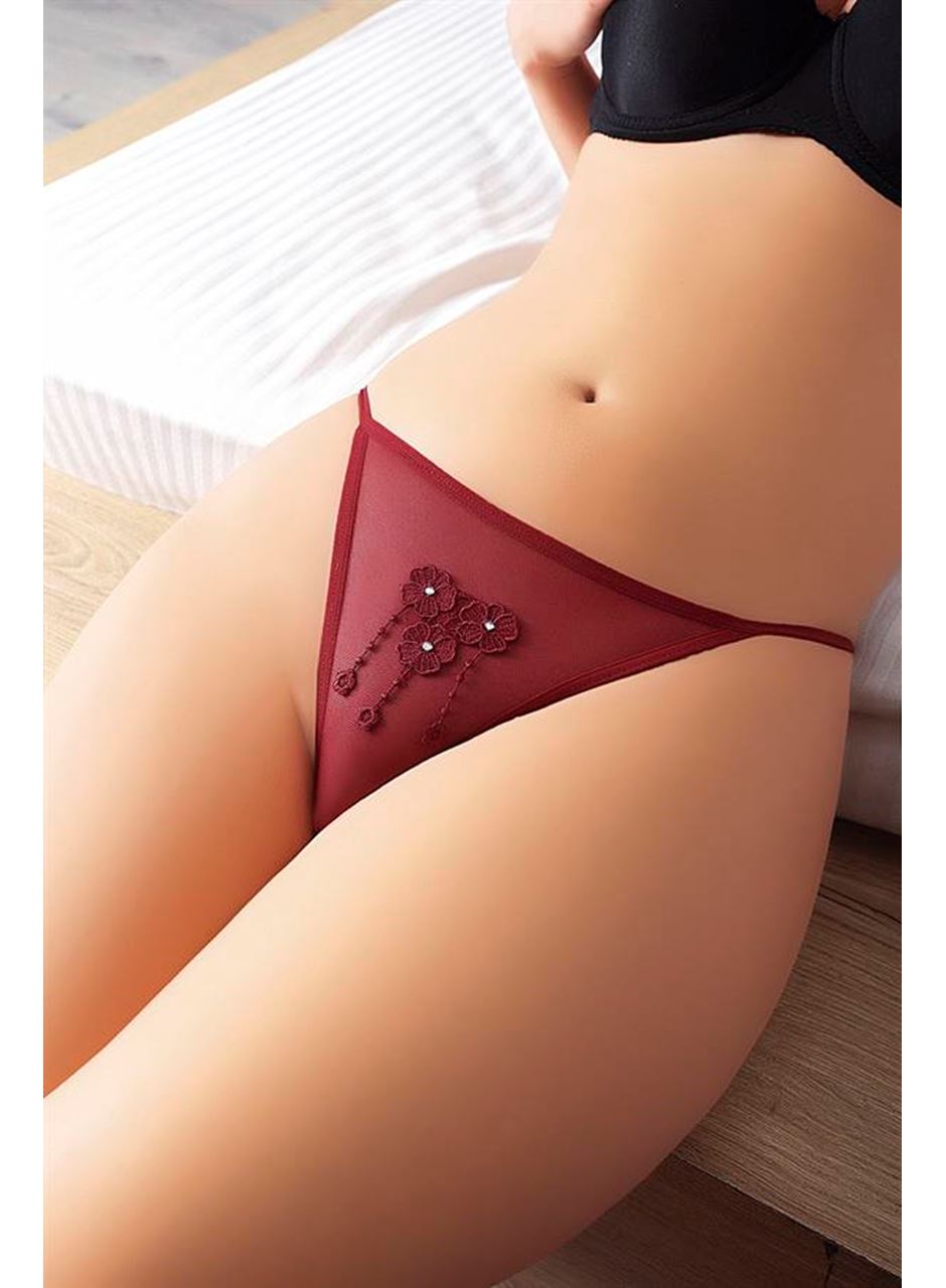 Kiremit Rengi Nakışlı Desenli Fantezi Tanga String