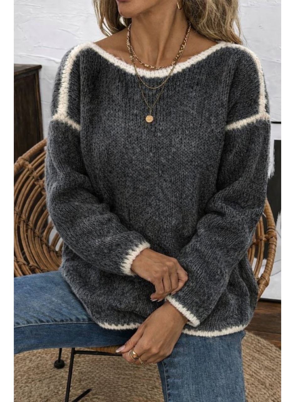 Kadın Uzun Kollu Kayık Yaka Triko Bluz