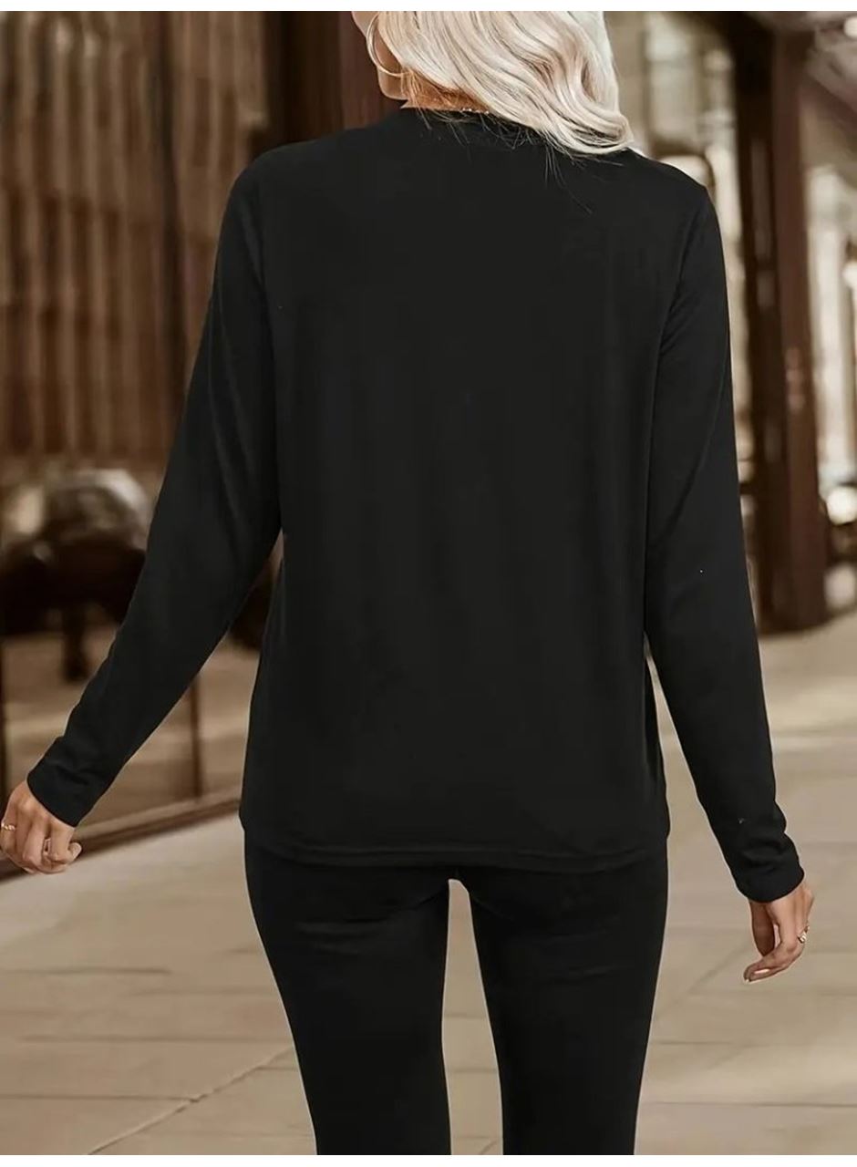 Kadın Uzun Kollu V Hakim Yaka Fermuar Detaylı Viskon Bluz