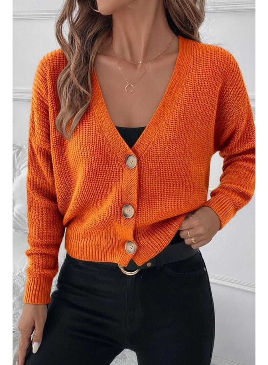 Kadın Uzun Kollu Düğme Detay Triko Bluz