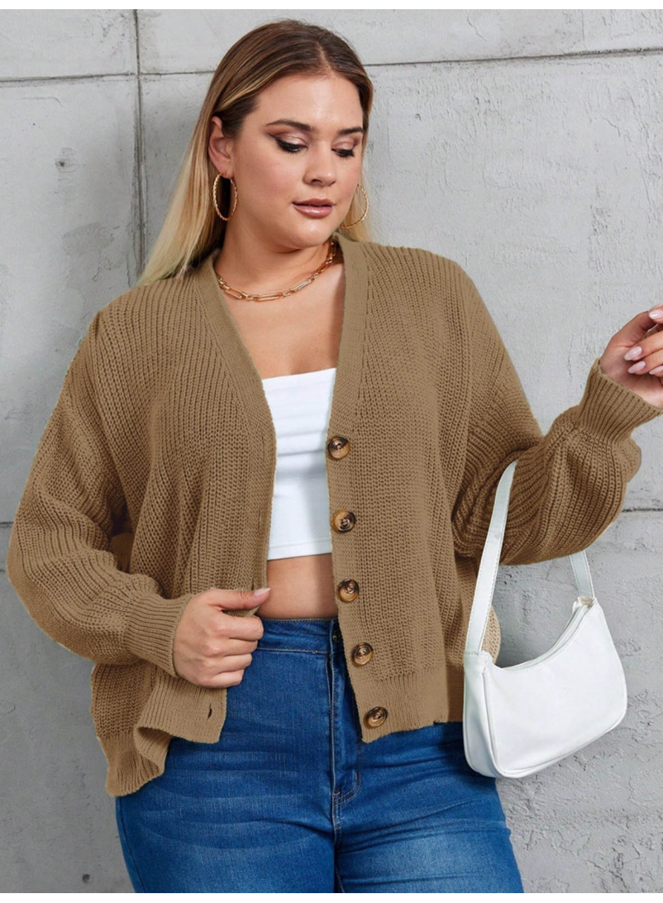 Kadın Beş Düğme Büyük Beden Triko Hırka