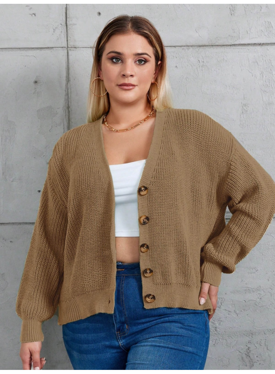 Kadın Beş Düğme Büyük Beden Triko Hırka