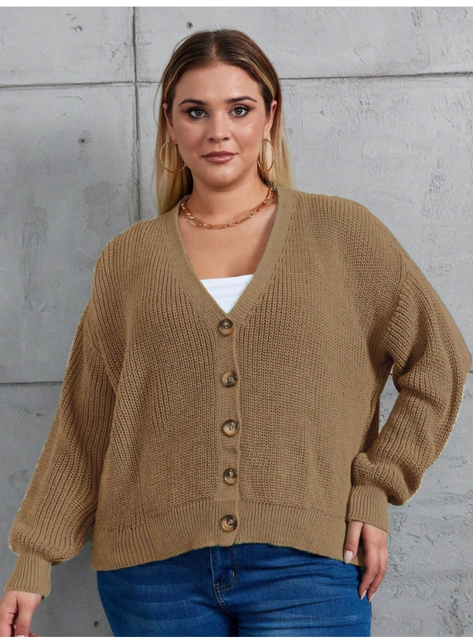 Kadın Beş Düğme Büyük Beden Triko Hırka