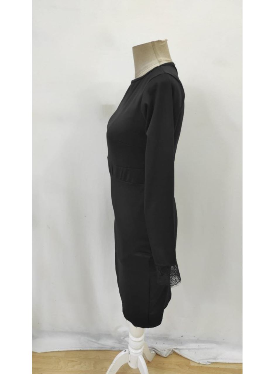 Kadın Uzun Kollu Bisiklet Yaka önden Dantel Ve Yırtmaç Detaylı Dalgıç Elbise