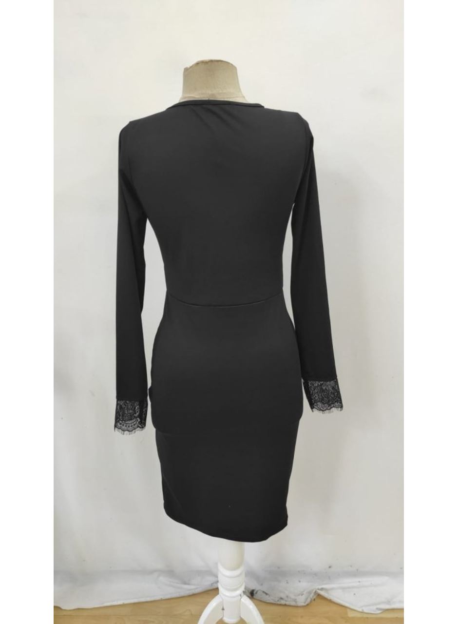 Kadın Uzun Kollu Bisiklet Yaka önden Dantel Ve Yırtmaç Detaylı Dalgıç Elbise