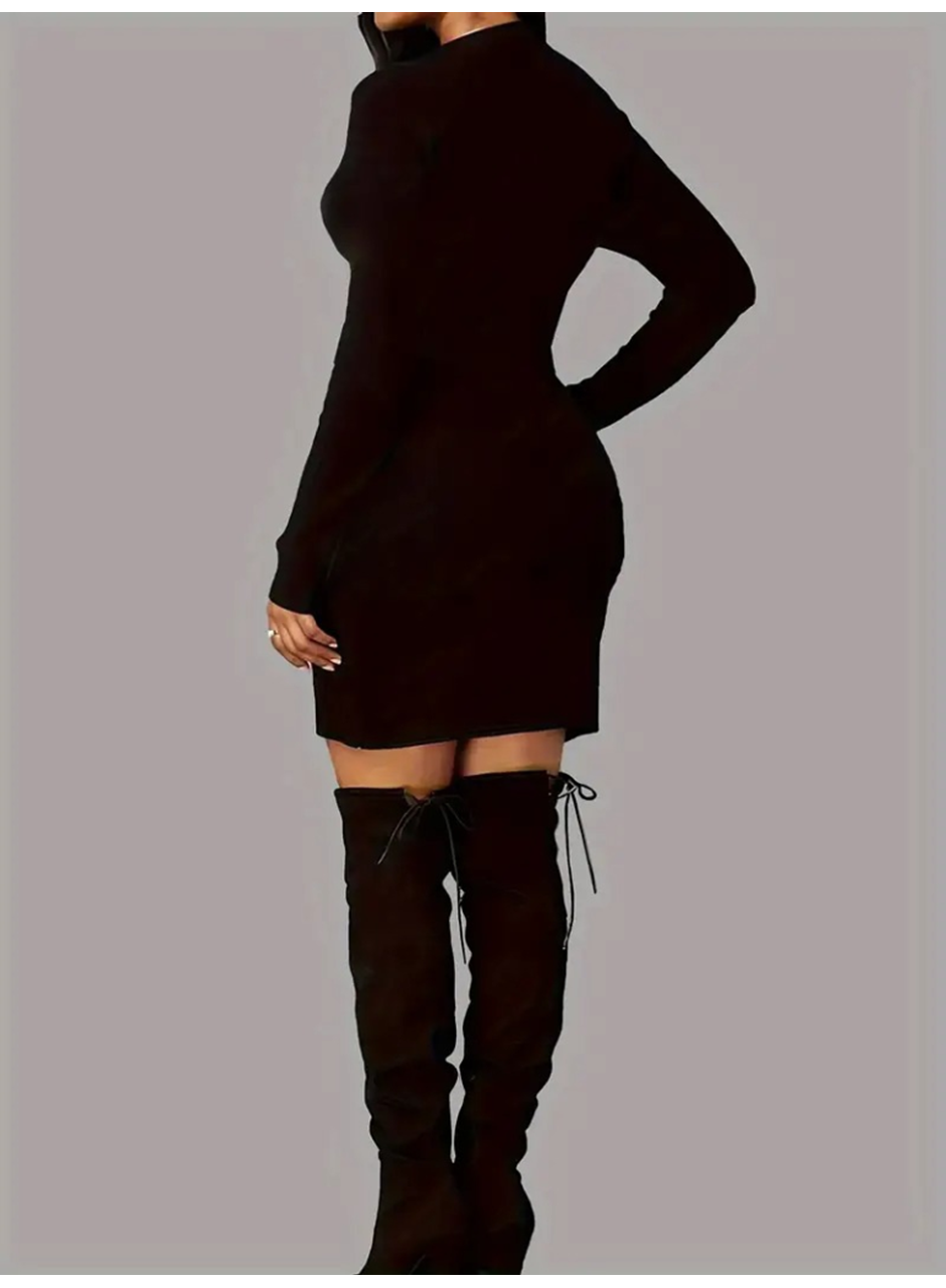 Kadın Uzun Kollu Bisiklet Yaka Kelebek Desenli Kısa Viskon Iki Iplik Elbise