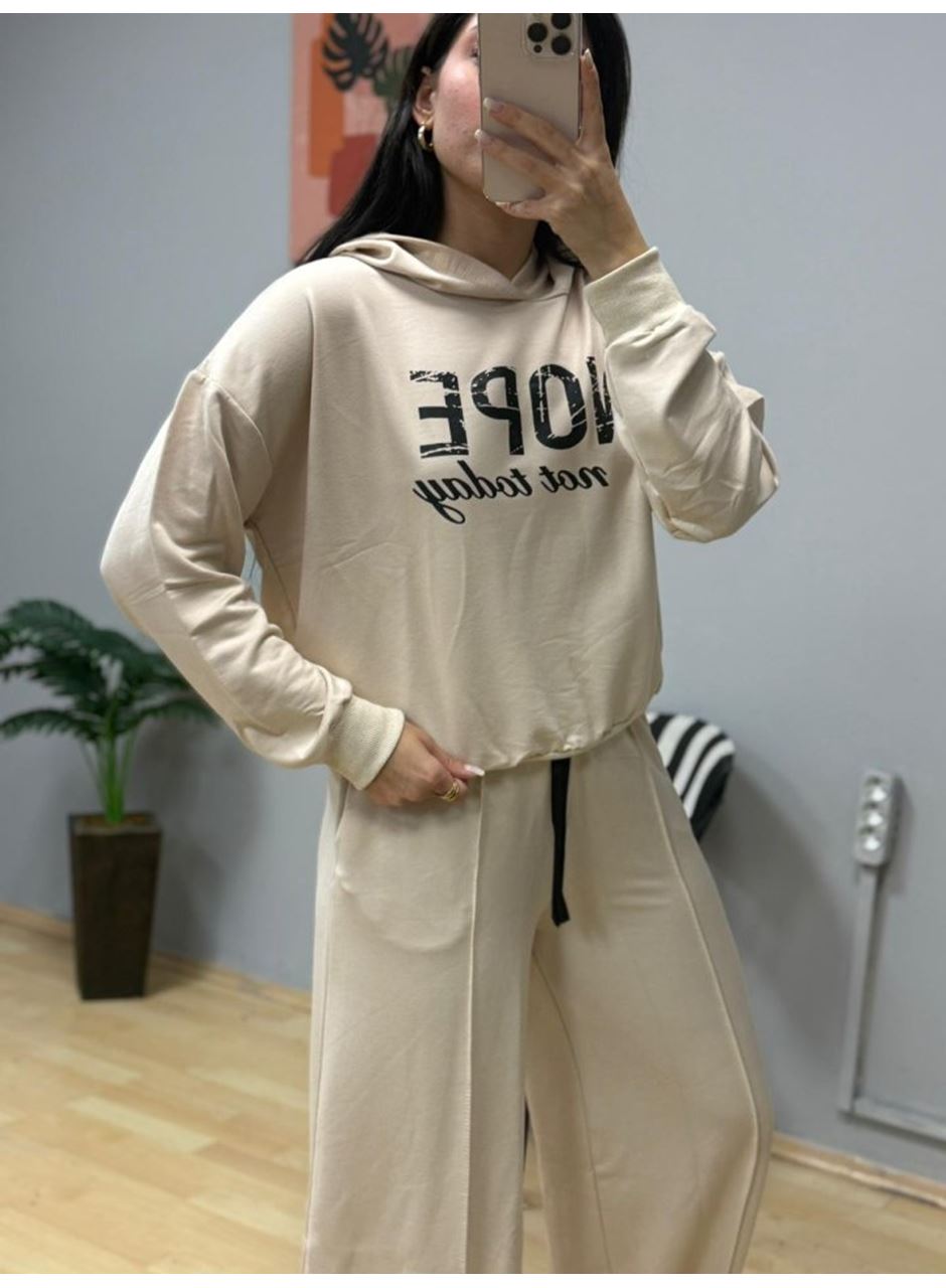 Kadın Uzun Kollu Nope Baskılı Beli Ribanalı Ikili Takım