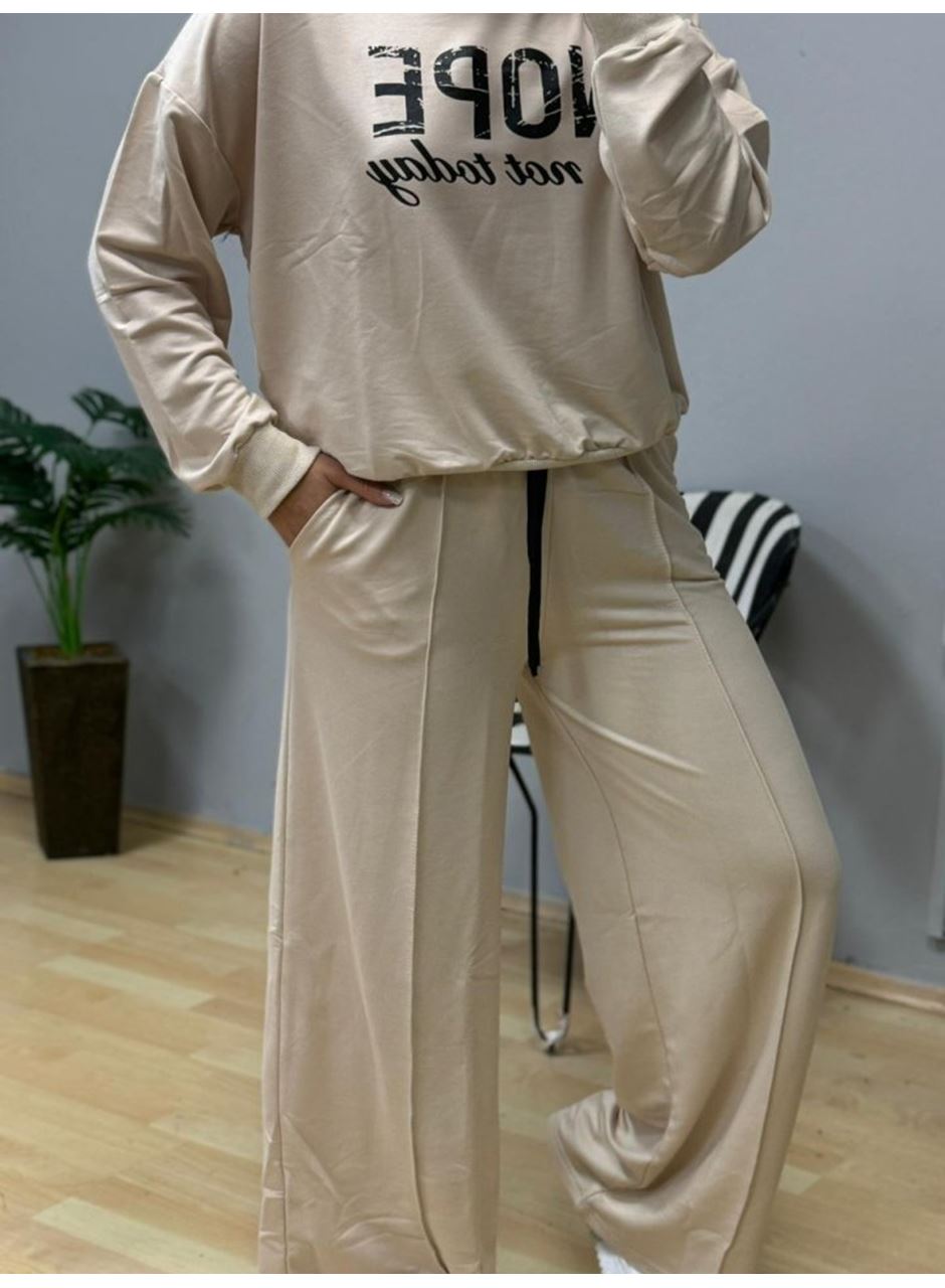 Kadın Uzun Kollu Nope Baskılı Beli Ribanalı Ikili Takım