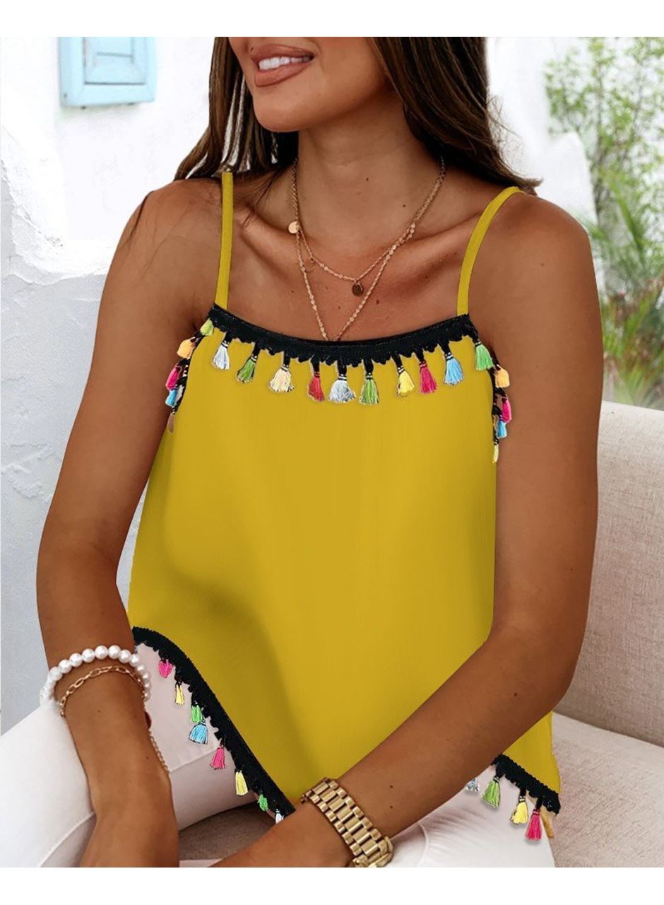 Kadın Ip Askılı Püskül Detaylı Sandy Bluz