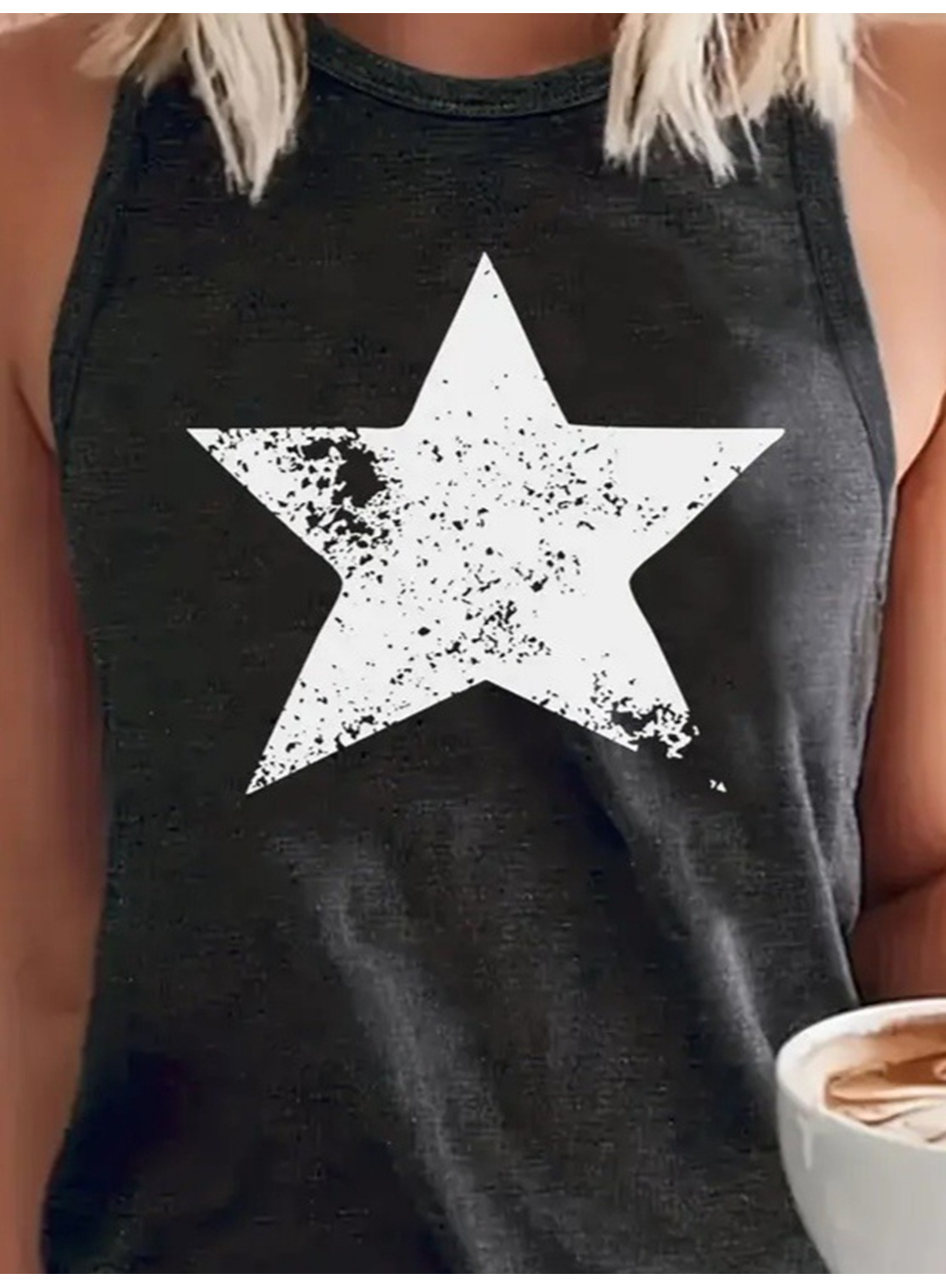 Kadın Askılı Yuvarlak Yaka Yıldız Desenli Süprem Bluz