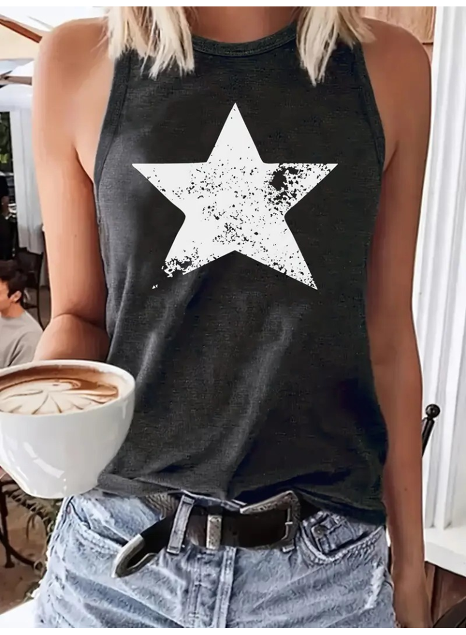 Kadın Askılı Yuvarlak Yaka Yıldız Desenli Süprem Bluz