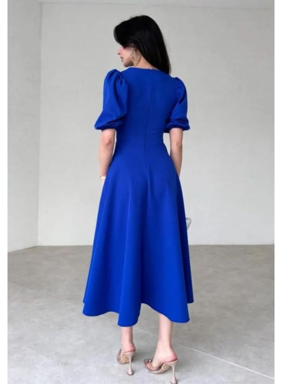 Kadın Kısa Balon Kollu Bisiklet Yaka Geniş Kesim Janjan Krep Elbise