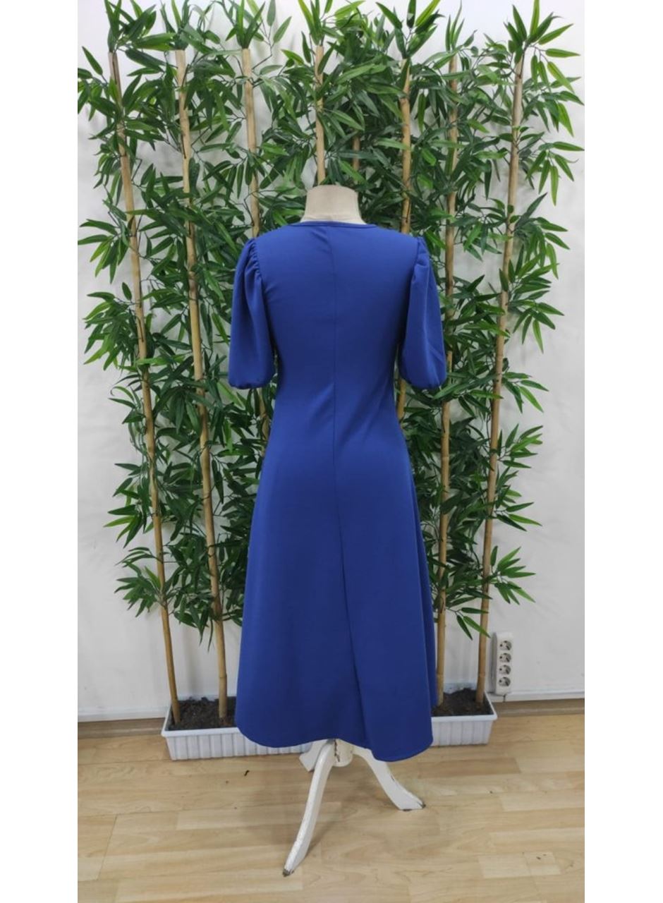 Kadın Kısa Balon Kollu Bisiklet Yaka Geniş Kesim Janjan Krep Elbise