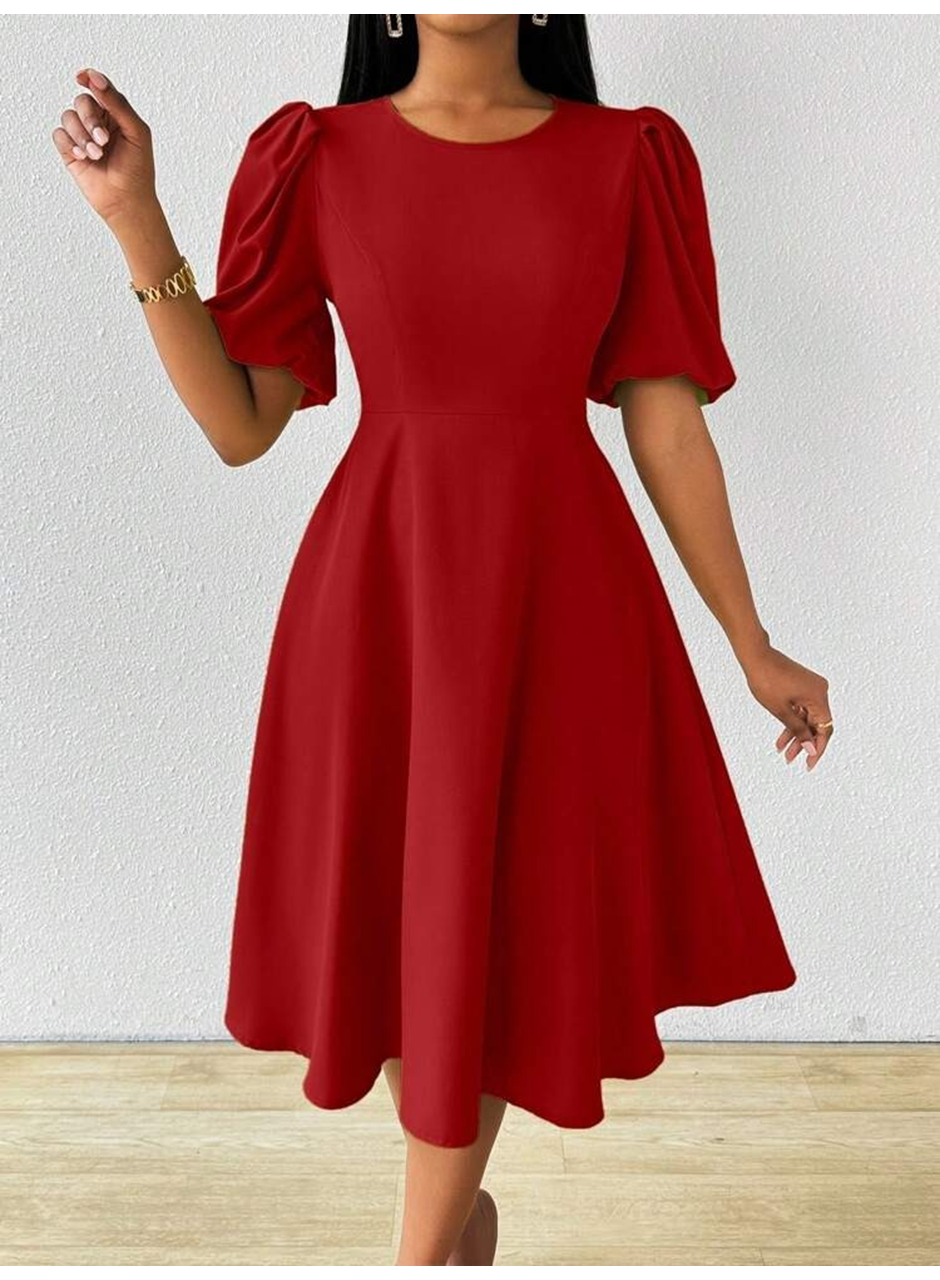 Kadın Kısa Balon Kollu Bisiklet Yaka Kiloş Janjan Krep Elbise