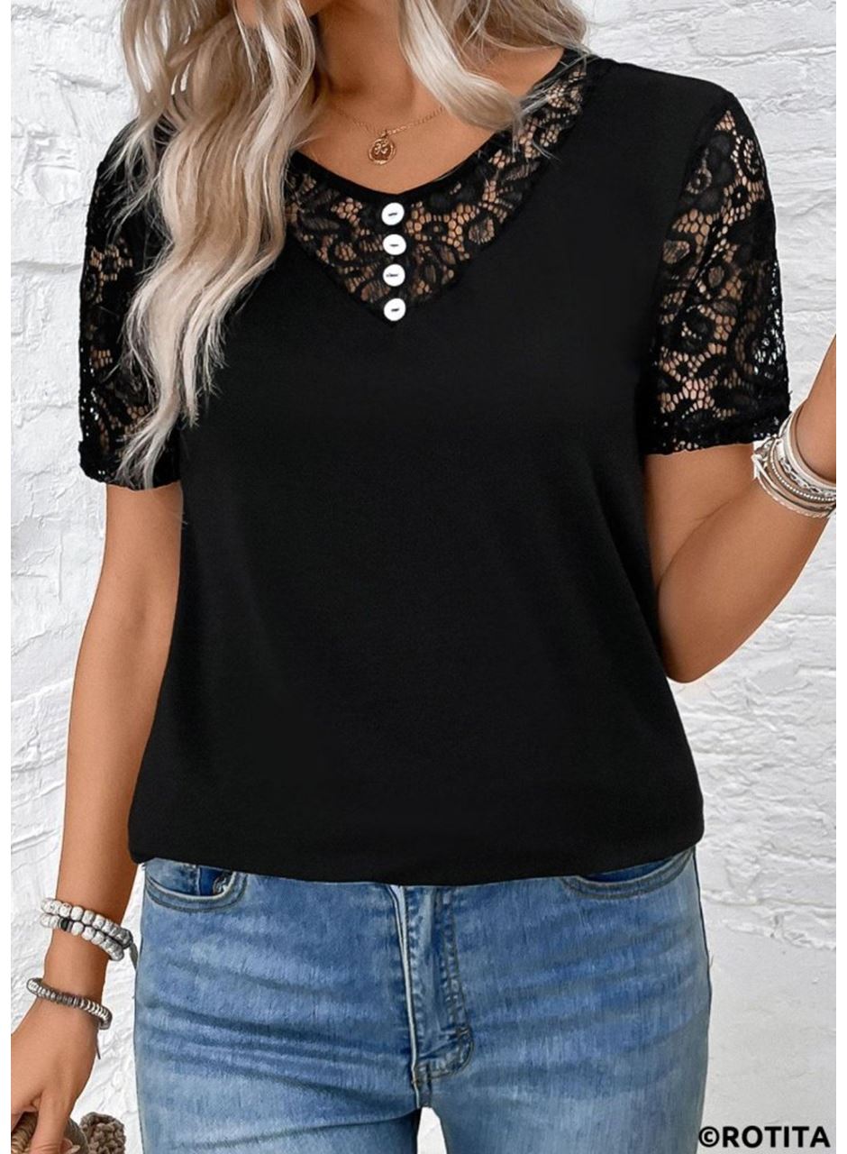 Kadın Kısa Kollu V Yakalı önden Düğmeli Viskon Bluz