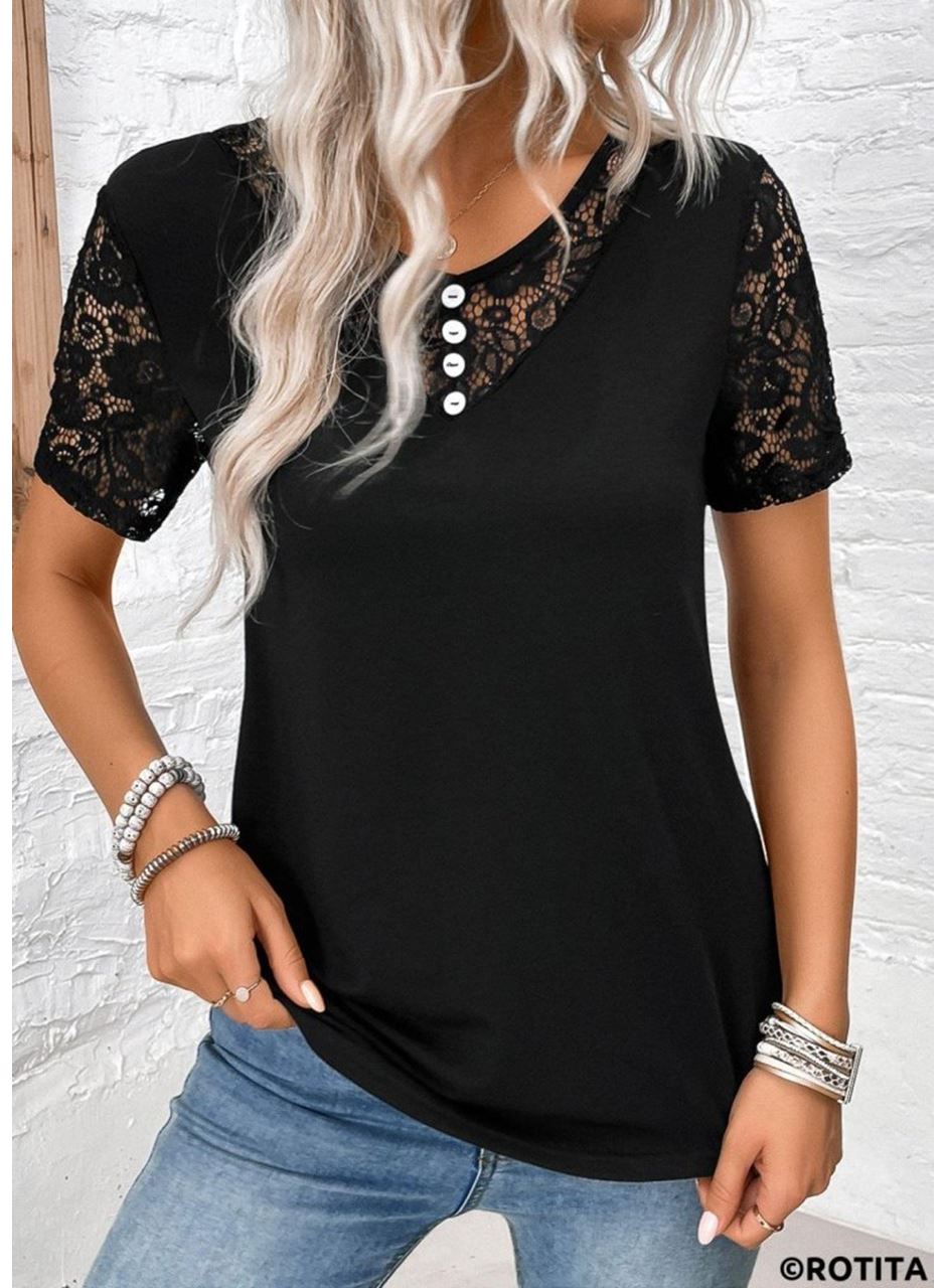 Kadın Kısa Kollu V Yakalı önden Düğmeli Viskon Bluz