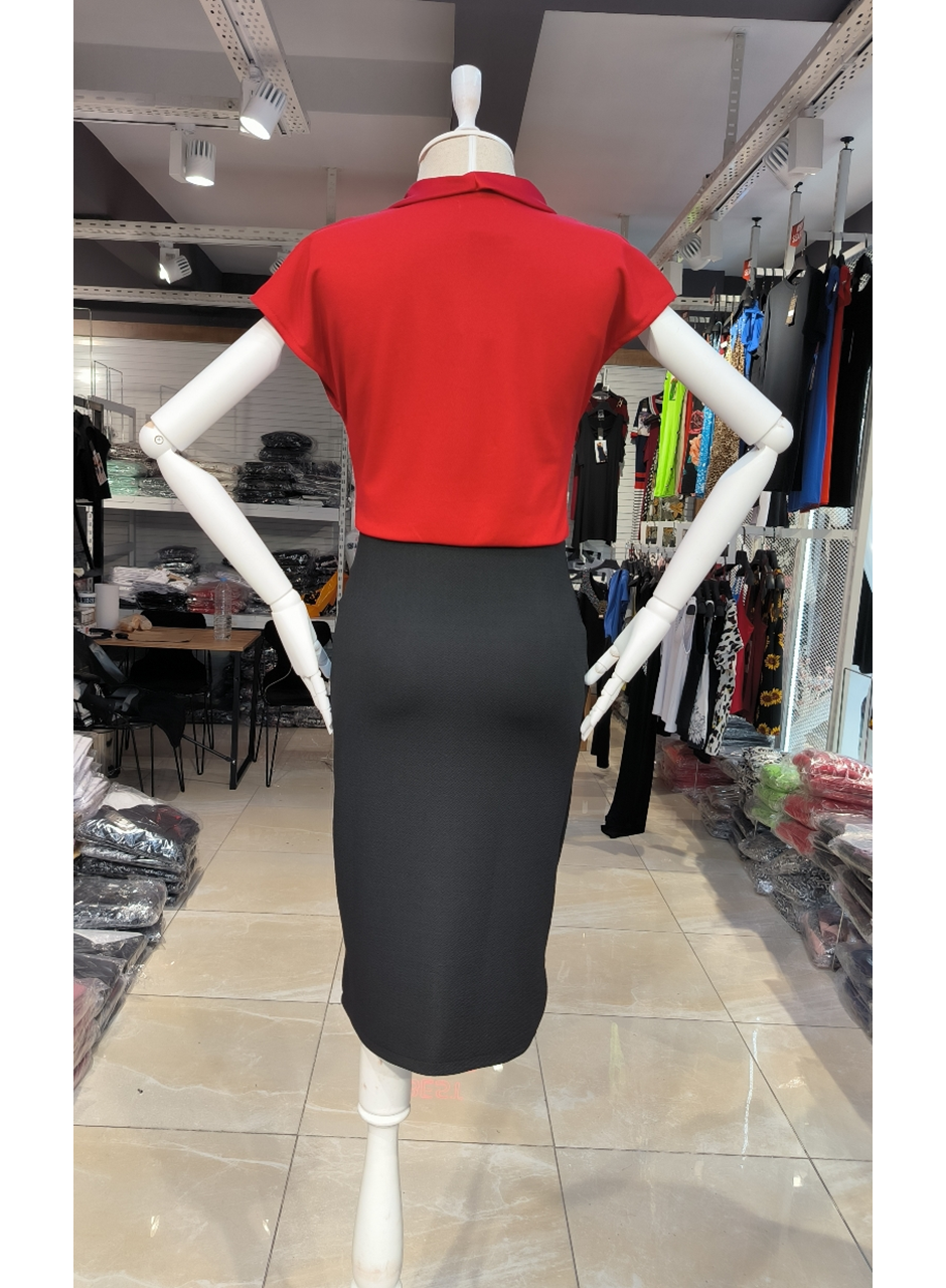 Kadın Kısa Kollu Kruvaze Yaka Krep Elbise (Kemersiz)