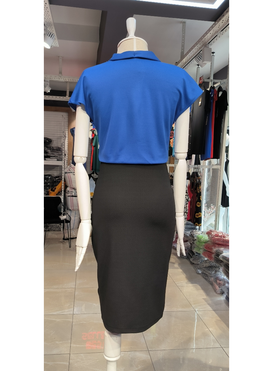 Kadın Kısa Kollu Kruvaze Yaka Krep Elbise (Kemersiz)