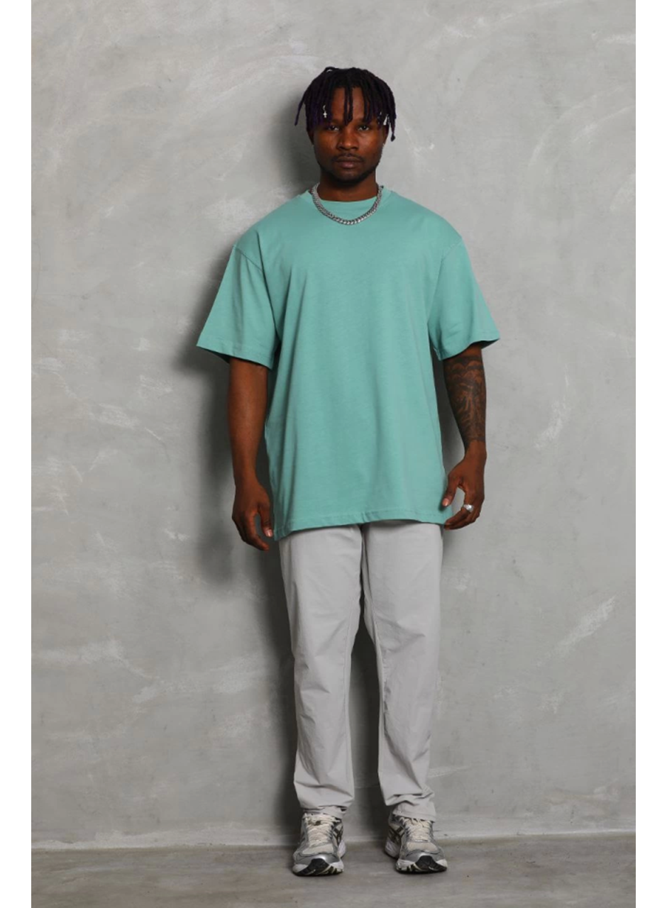 Unisex Oversize Düz Bisiklet Yaka T-Shirt - Mint Yeşili