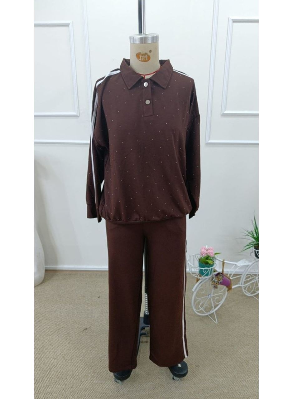 Kadın Uzun Kollu Yakalı şerit Detaylı Viskon Iki Iplik Bluz Ve Pantolon Ikili Takım