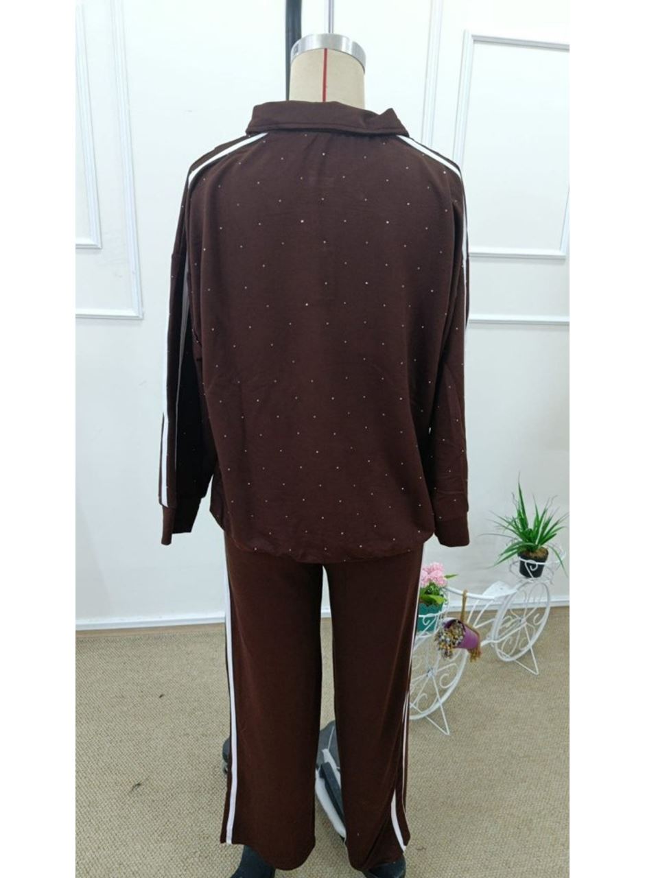 Kadın Uzun Kollu Yakalı şerit Detaylı Viskon Iki Iplik Bluz Ve Pantolon Ikili Takım