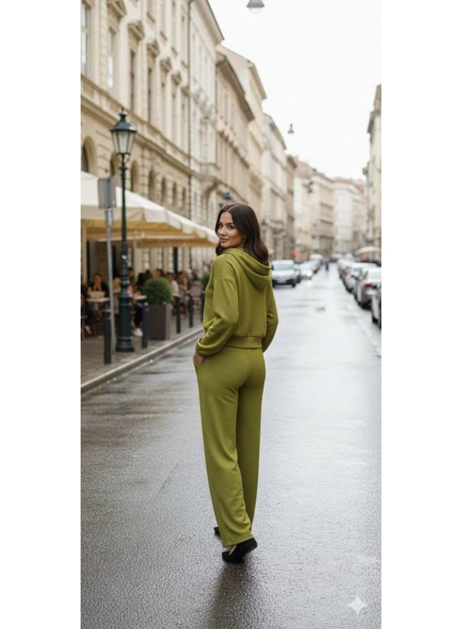 Kadın Uzun Kollu Kapüşonlu Hırka Ve Pantolon Ikili Takim