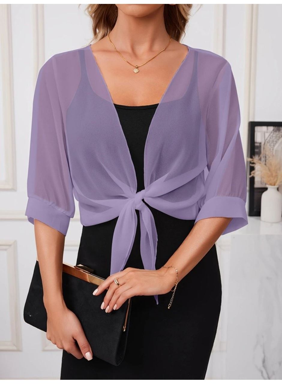 Kadın Truvakar Kollu önden Bağlamalı Kısa şifon Bolero Ceket