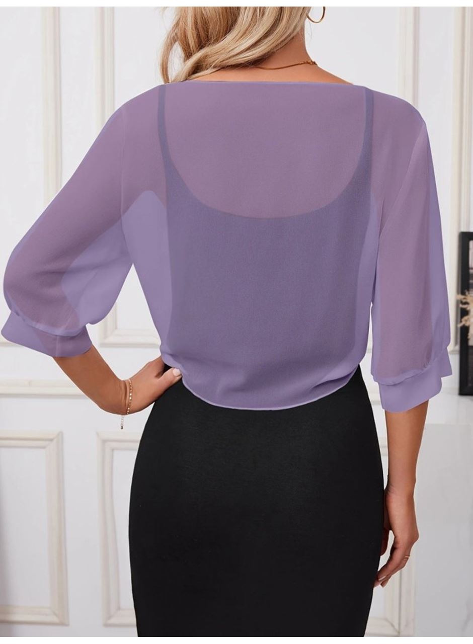 Kadın Truvakar Kollu önden Bağlamalı Kısa şifon Bolero Ceket