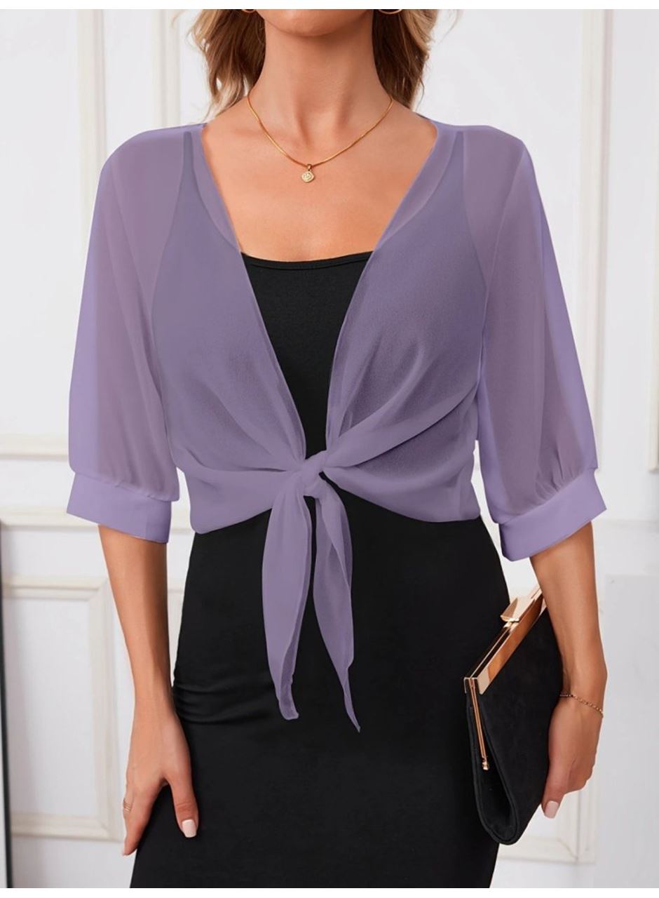 Kadın Truvakar Kollu önden Bağlamalı Kısa şifon Bolero Ceket