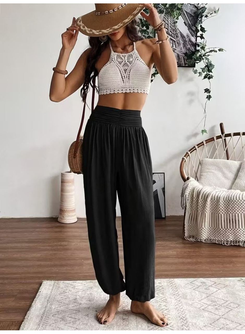 Kadın Yüksel Bel Yoğun Büzgü Detaylı Aerobin Pantolon