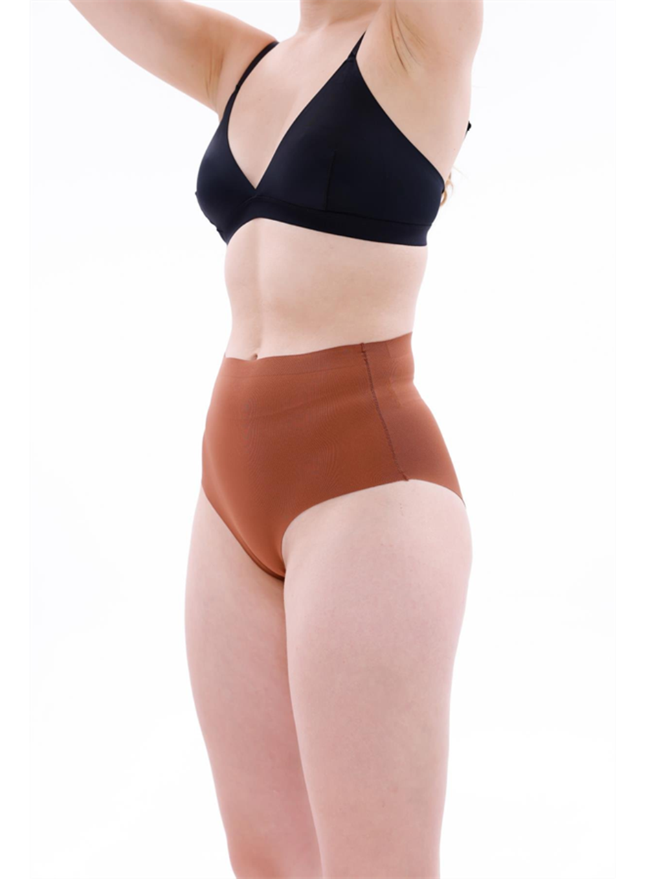 Kahverengi MI EMAY 2704 Lazer Kesim Yüksek Bel Hayalet Külot