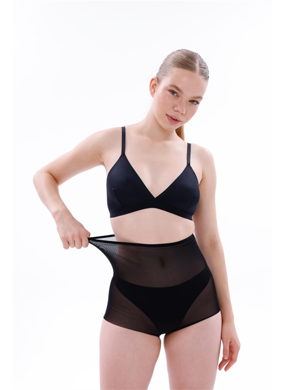 Siyah MI EMAY 2706 Lazer Tül Toparlayıcı Slip Hayalet Külot Korse