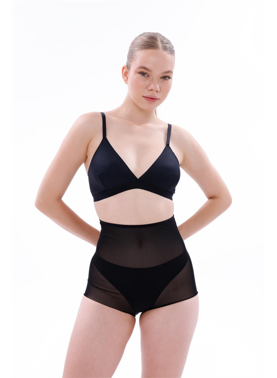 Siyah MI EMAY 2706 Lazer Tül Toparlayıcı Slip Hayalet Külot Korse