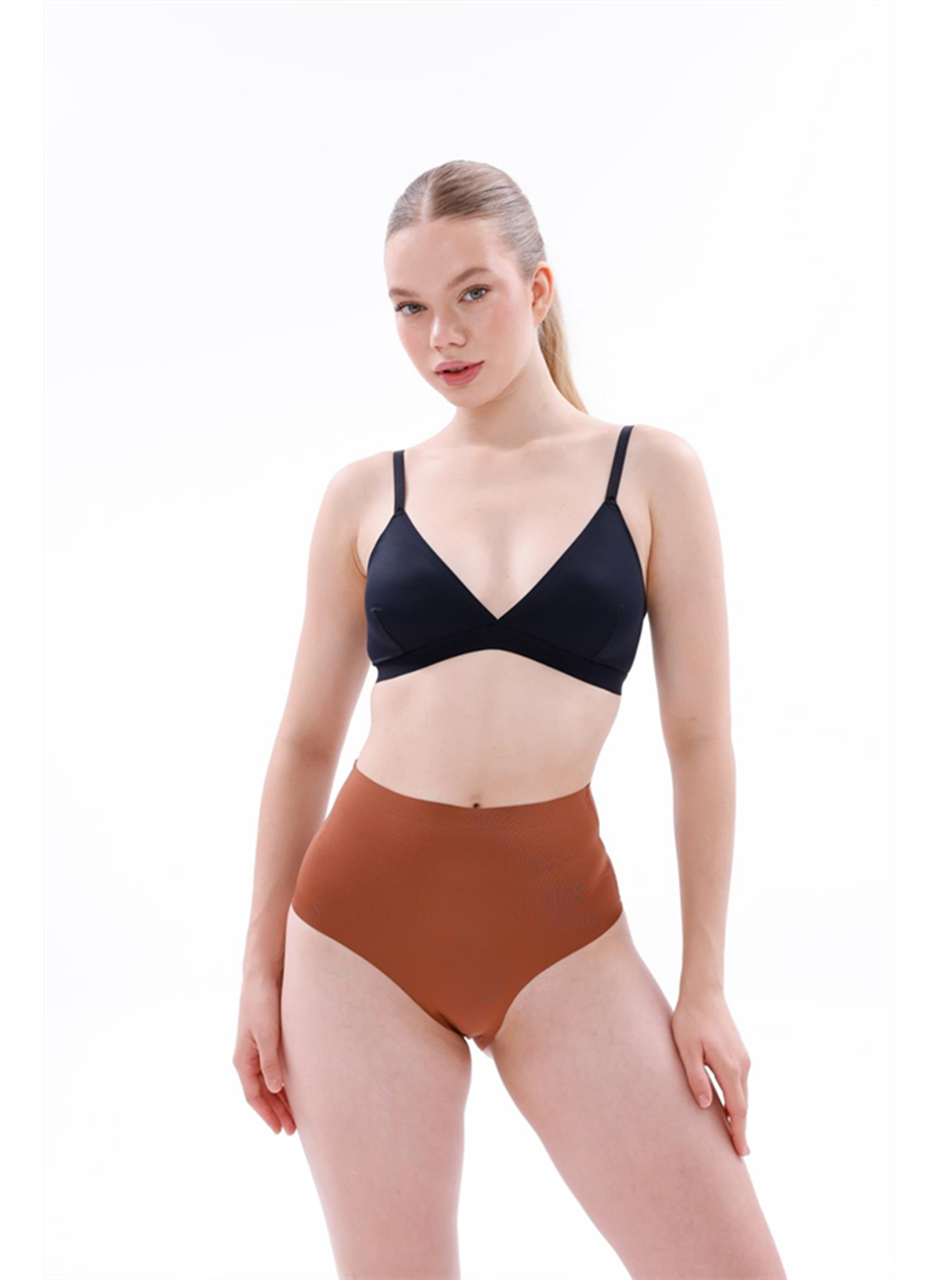 Kahverengi MI EMAY 2704 Lazer Kesim Yüksek Bel Hayalet Külot