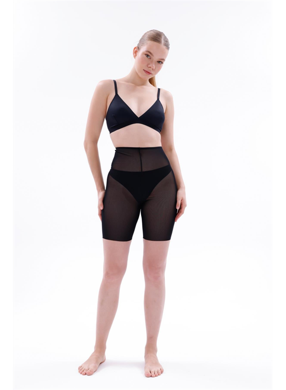 Siyah MI EMAY 2705 Lazer Tül Toparlayıcı Paçalı Boxer Hayalet Korse