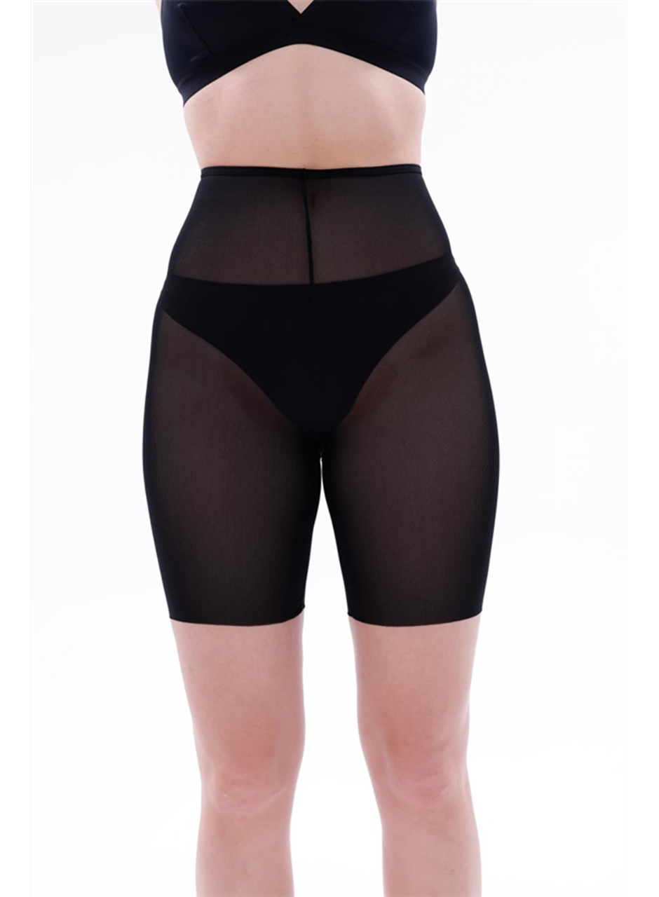 Siyah MI EMAY 2705 Lazer Tül Toparlayıcı Paçalı Boxer Hayalet Korse