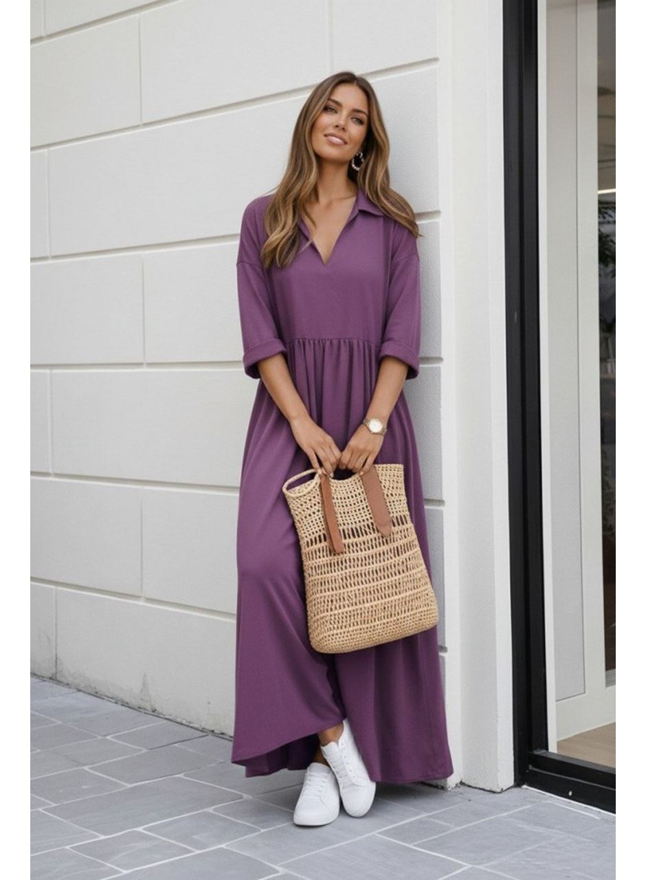 Kadın Truvakar Kollu V Yakalı Yırtmaçlı Uzun Aerobin Elbise