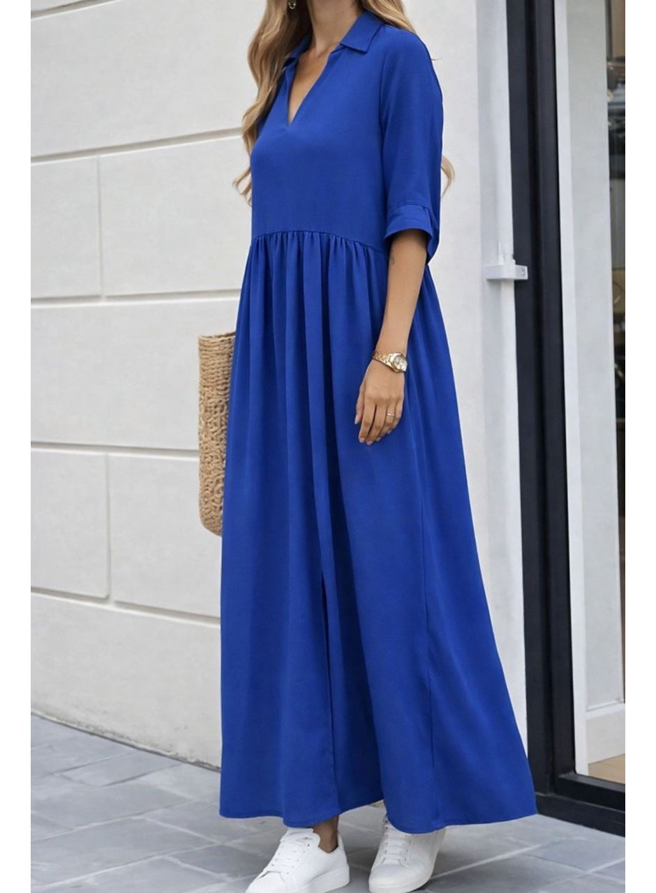 Kadın Truvakar Kollu V Yakalı Yırtmaçlı Uzun Aerobin Elbise