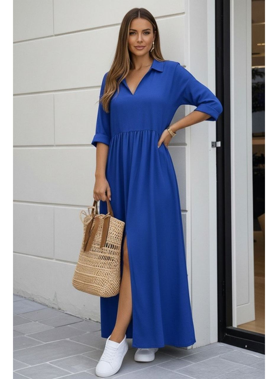 Kadın Truvakar Kollu V Yakalı Yırtmaçlı Uzun Aerobin Elbise